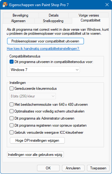 Opstarten in de compatibiliteitsmodus