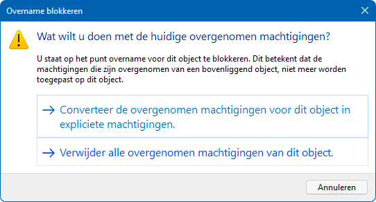 Overneembare machtigingen van het bovenliggende object opnemen