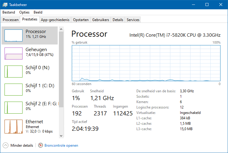 UEFI/BIOS: hardware virtualisatie ingeschakeld