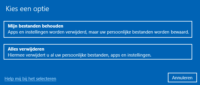 Windows Systeemherstel: Deze pc opnieuw instellen (met behoud van bestanden, instellingen en programma's)