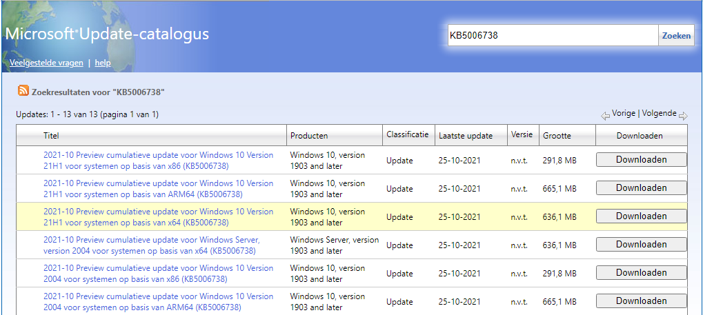 Microsoft Update Catalogus