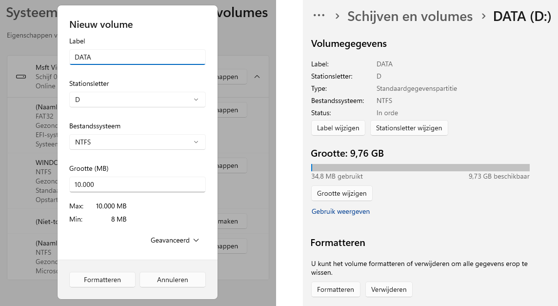 Windows 11 schijven en volumes beheren (partitionren en formatteren)