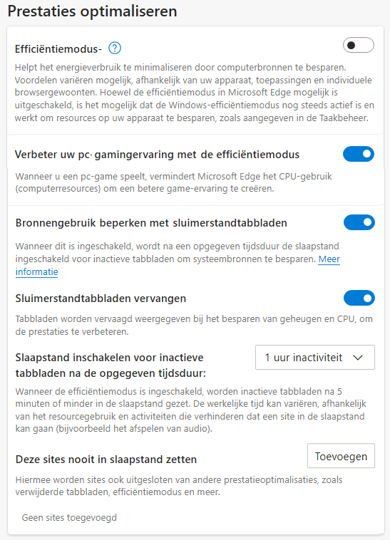 Prestaties optimaliseren: efficintiemodus