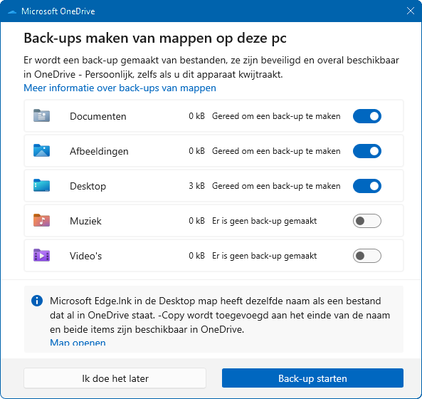 OneDrive: Back-ups maken van mappen op deze pc