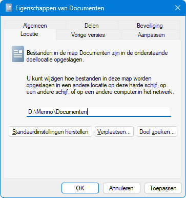 Persoonlijke mappen verplaatsen met tabblad Locatie