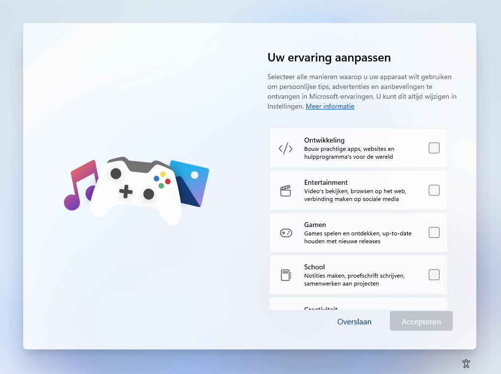 Windows 11 setup: uw ervaringen aanpassen (Entertainment, Gamen, School, Creativiteit...)