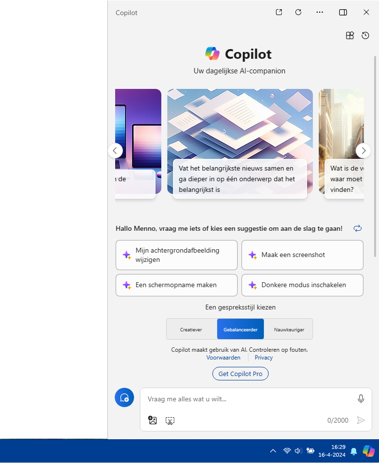 Copilot in de Nederlandse versie van Windows 11