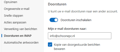 E-mail van Microsoft-account doorsturen naar een ander e-mailadres