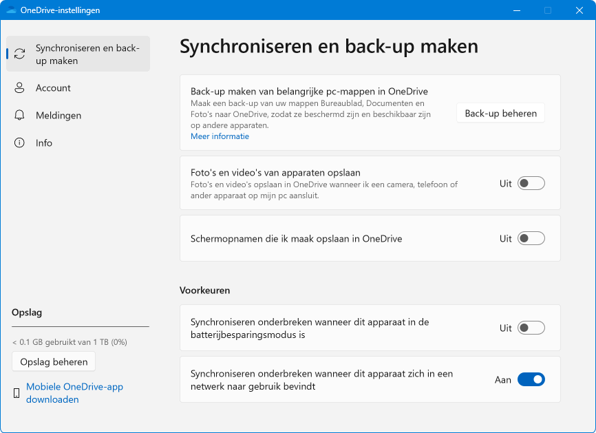 OneDrive Instellingen