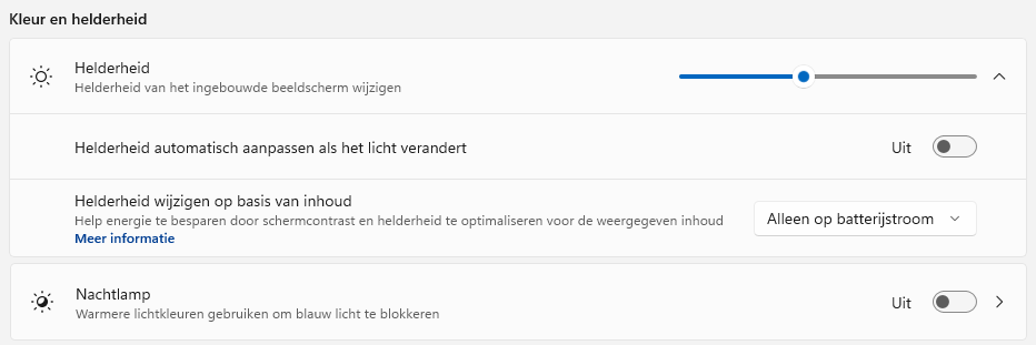 Windows 11 instellingen: helderheid en nachtlamp