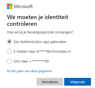 Microsoft-account: code ontvangen