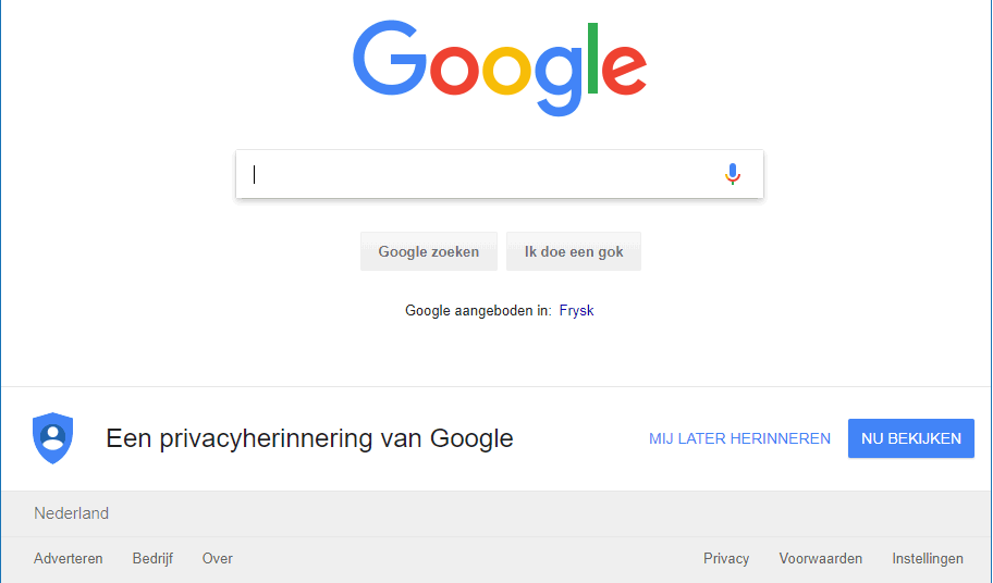 Privacyherinnering van Google, knop NU BEKIJKEN