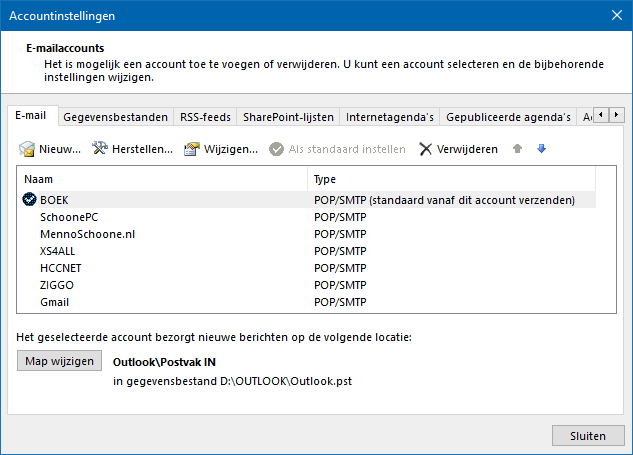 Outlook e-mailaccountinstellingen wijzigen (via Accountinstellingen of via Profielen beheren)