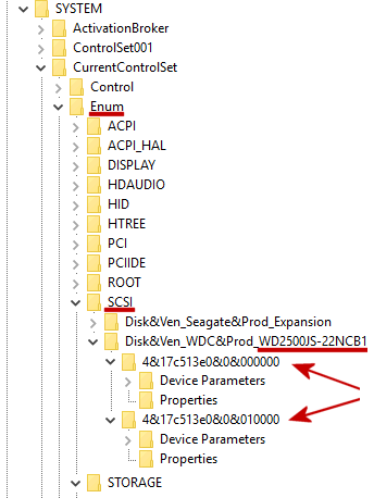 Veilig uitwerpen in het register: HKLM\ SYSTEM\ CurrentControlSet\ Enum\