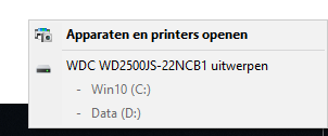 Melding veilig uitwerpen interne schijf met Windows