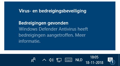 Virus- en bedreigingsbeveiliging heeft een bedreiging gevonden