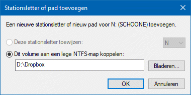 Verwisselbaar medium: Dit volume aan een lege NTFS-map koppelen