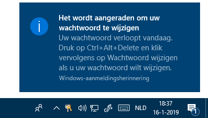 Popup: Uw wachtwoord verloopt over ... dagen