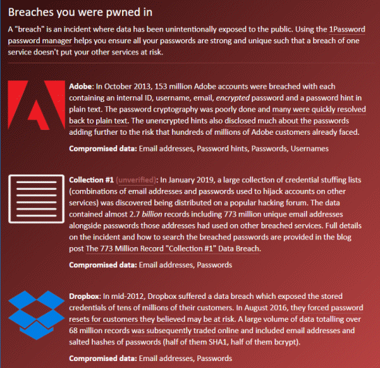 Have I been pwned: breaches you were pwned in